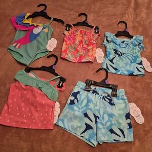 NWT Lot Of 5 Wonder Nation Baby Girls Bathing Suits Swimwear Size 12M